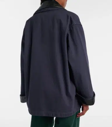 Miu Miu Leather-trimmed oversized cotton gabardine jacket | Thumbnail 4 Miu Miu Leather-trimmed oversized cotton gabardine jacket | Thumbnail 4
