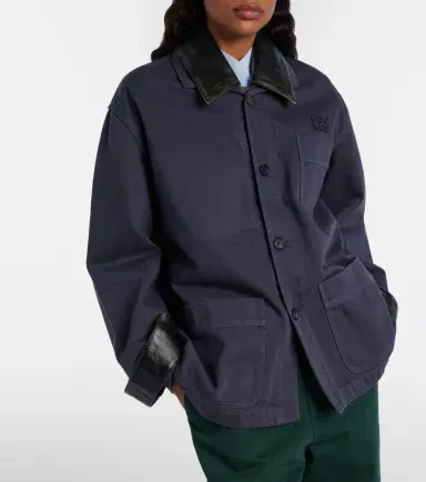 Miu Miu Leather-trimmed oversized cotton gabardine jacket | Thumbnail 5 Miu Miu Leather-trimmed oversized cotton gabardine jacket | Thumbnail 5