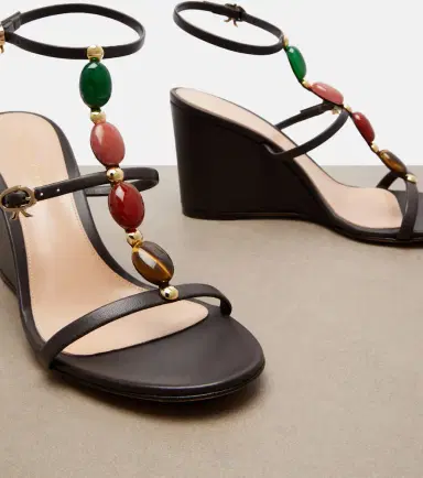 Gianvito Rossi Embellished leather wedge sandals | Thumbnail 4 Gianvito Rossi Embellished leather wedge sandals | Thumbnail 4