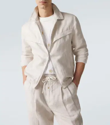 Brunello Cucinelli Striped linen blouson jacket | Thumbnail 3 Brunello Cucinelli Striped linen blouson jacket | Thumbnail 3