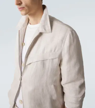 Brunello Cucinelli Striped linen blouson jacket | Thumbnail 7 Brunello Cucinelli Striped linen blouson jacket | Thumbnail 7