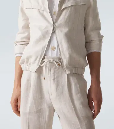 Brunello Cucinelli Striped linen blouson jacket | Thumbnail 8 Brunello Cucinelli Striped linen blouson jacket | Thumbnail 8