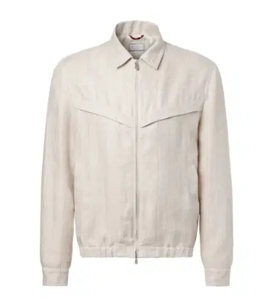 Brunello Cucinelli Striped linen blouson jacket | Thumbnail 1 Brunello Cucinelli Striped linen blouson jacket | Thumbnail 1