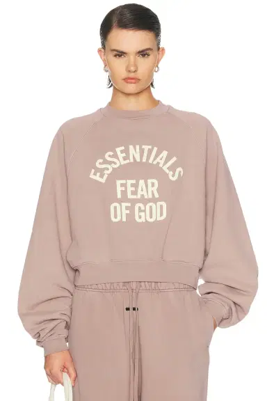 Fear of God Essentials Campus 90's Cropped Raglan Fleece Crewneck Sweatshirt | Thumbnail 1 Fear of God Essentials Campus 90's Cropped Raglan Fleece Crewneck Sweatshirt | Thumbnail 1