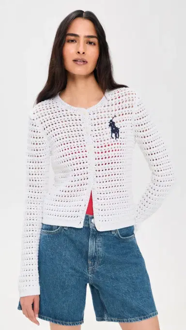 Polo Ralph Lauren Big Pony Crochet Cardigan White | Thumbnail 2 Polo Ralph Lauren Big Pony Crochet Cardigan White | Thumbnail 2