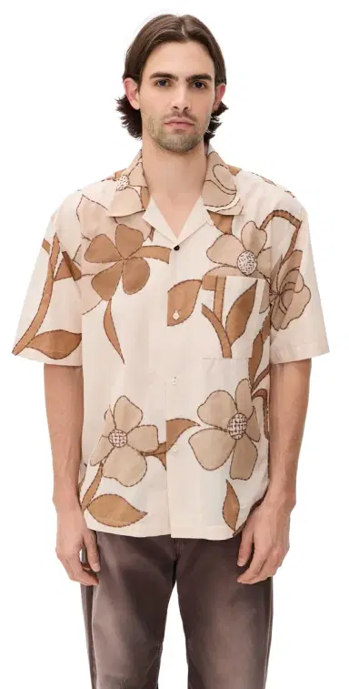 Kardo Rohit Hand Embroidered Shirt Tan M | Thumbnail 1 Kardo Rohit Hand Embroidered Shirt Tan M | Thumbnail 1