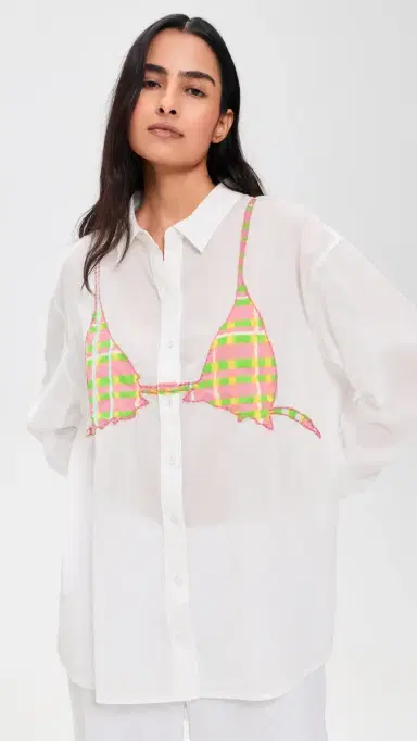 Coniglio Palm Beach Business Casual Button Down Shirt White w/ Brushstroke Plaid One Size | Thumbnail 2 Coniglio Palm Beach Business Casual Button Down Shirt White w/ Brushstroke Plaid One Size | Thumbnail 2