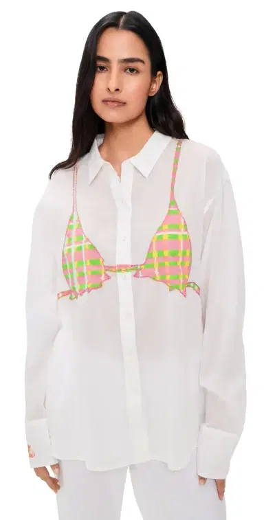 Coniglio Palm Beach Business Casual Button Down Shirt White w/ Brushstroke Plaid One Size | Thumbnail 1 Coniglio Palm Beach Business Casual Button Down Shirt White w/ Brushstroke Plaid One Size | Thumbnail 1