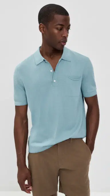 Billy Reid Cotton Linen Sweater Polo ky Blue | Thumbnail 2 Billy Reid Cotton Linen Sweater Polo ky Blue | Thumbnail 2