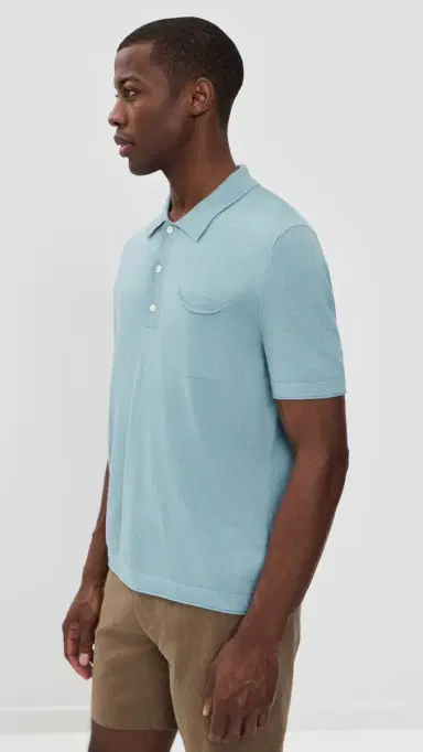 Billy Reid Cotton Linen Sweater Polo ky Blue | Thumbnail 4 Billy Reid Cotton Linen Sweater Polo ky Blue | Thumbnail 4