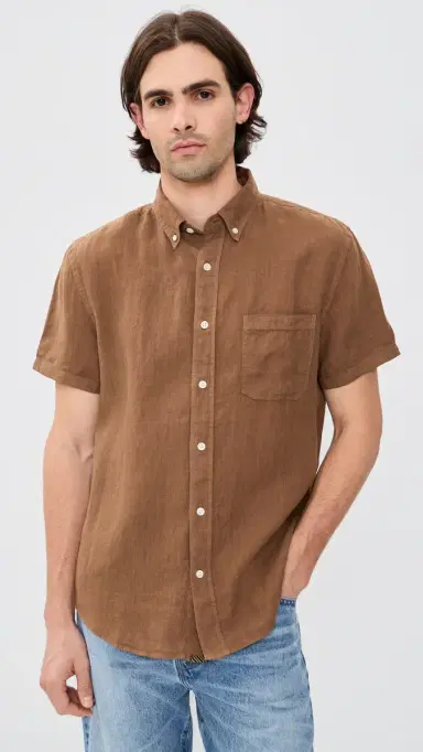 Billy Reid Linen Tuscumbia Button Down Shirt Oak Brown | Thumbnail 2 Billy Reid Linen Tuscumbia Button Down Shirt Oak Brown | Thumbnail 2