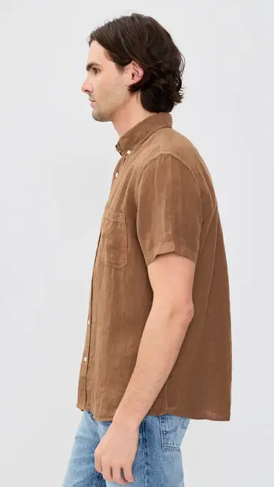Billy Reid Linen Tuscumbia Button Down Shirt Oak Brown | Thumbnail 4 Billy Reid Linen Tuscumbia Button Down Shirt Oak Brown | Thumbnail 4