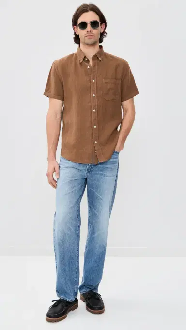 Billy Reid Linen Tuscumbia Button Down Shirt Oak Brown | Thumbnail 5 Billy Reid Linen Tuscumbia Button Down Shirt Oak Brown | Thumbnail 5
