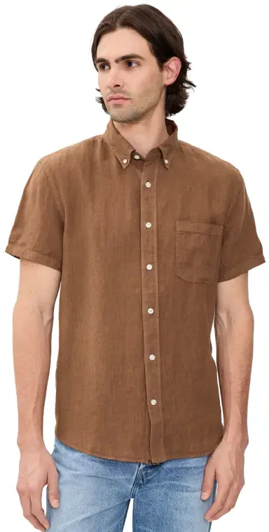 Billy Reid Linen Tuscumbia Button Down Shirt Oak Brown | Thumbnail 1 Billy Reid Linen Tuscumbia Button Down Shirt Oak Brown | Thumbnail 1