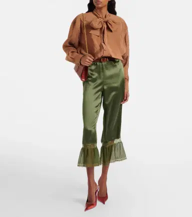 Saint Laurent Lace-trimmed silk satin straight pants | Thumbnail 2 Saint Laurent Lace-trimmed silk satin straight pants | Thumbnail 2