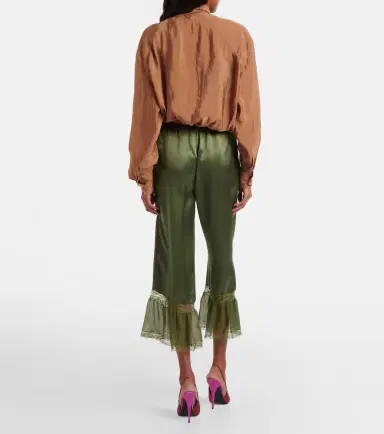 Saint Laurent Lace-trimmed silk satin straight pants | Thumbnail 4 Saint Laurent Lace-trimmed silk satin straight pants | Thumbnail 4