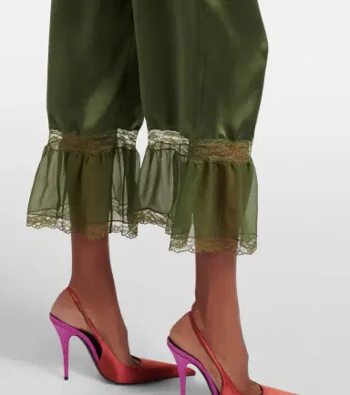Saint Laurent Lace-trimmed silk satin straight pants | Thumbnail 5 Saint Laurent Lace-trimmed silk satin straight pants | Thumbnail 5