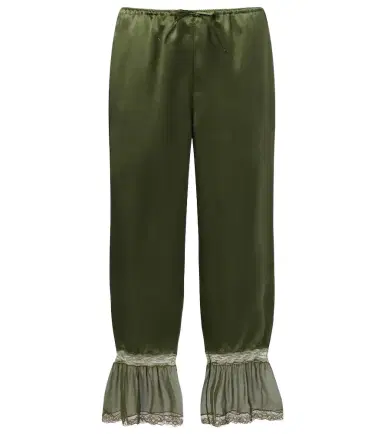 Saint Laurent Lace-trimmed silk satin straight pants | Thumbnail 1 Saint Laurent Lace-trimmed silk satin straight pants | Thumbnail 1