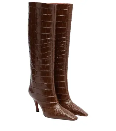 Amina Muaddi Mona croc-effect leather knee-high boots | Thumbnail 1 Amina Muaddi Mona croc-effect leather knee-high boots | Thumbnail 1
