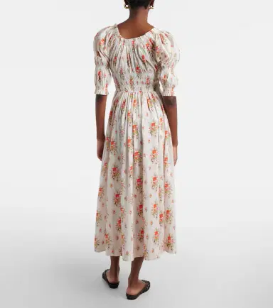 DÔEN Dôen Ischia gathered floral cotton midi dress | Thumbnail 3 DÔEN Dôen Ischia gathered floral cotton midi dress | Thumbnail 3