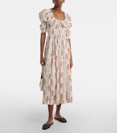 DÔEN Dôen Ischia gathered floral cotton midi dress | Thumbnail 4 DÔEN Dôen Ischia gathered floral cotton midi dress | Thumbnail 4