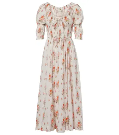 DÔEN Dôen Ischia gathered floral cotton midi dress | Thumbnail 1 DÔEN Dôen Ischia gathered floral cotton midi dress | Thumbnail 1