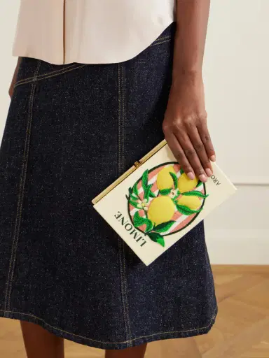 Olympia Le-Tan Aroma D'italia Appliquéd Embroidered Canvas Clutch | Thumbnail 2 Olympia Le-Tan Aroma D'italia Appliquéd Embroidered Canvas Clutch | Thumbnail 2