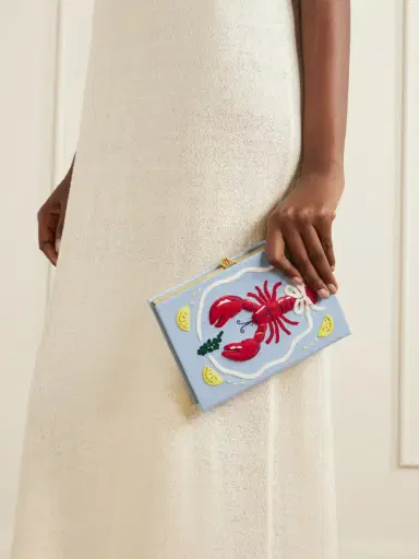 Olympia Le-Tan Lobster Appliquéd Embroidered Canvas Clutch | Thumbnail 2 Olympia Le-Tan Lobster Appliquéd Embroidered Canvas Clutch | Thumbnail 2