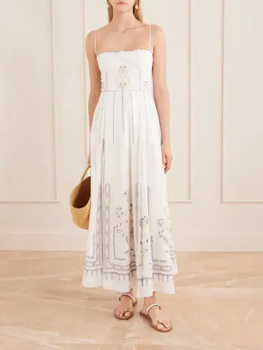 Emporio Sirenuse Valya Embroidered Pleated Cotton-poplin Midi Dress | Thumbnail 2 Emporio Sirenuse Valya Embroidered Pleated Cotton-poplin Midi Dress | Thumbnail 2