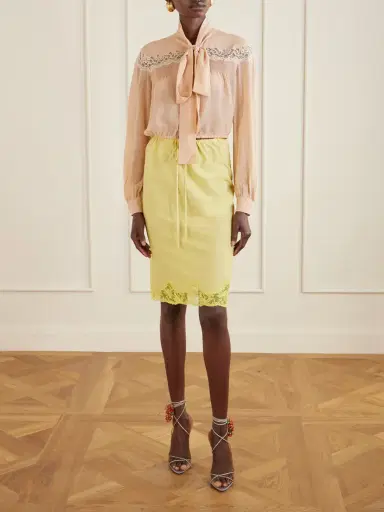 Saint Laurent Lace-trimmed Poplin Midi Skirt | Thumbnail 2 Saint Laurent Lace-trimmed Poplin Midi Skirt | Thumbnail 2