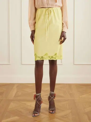 Saint Laurent Lace-trimmed Poplin Midi Skirt | Thumbnail 3 Saint Laurent Lace-trimmed Poplin Midi Skirt | Thumbnail 3