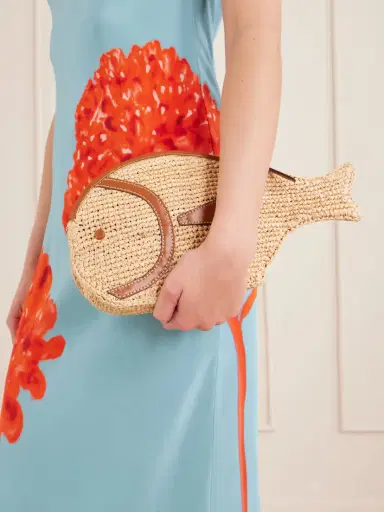 Staud Pesce Leather-trimmed Raffia Clutch | Thumbnail 2 Staud Pesce Leather-trimmed Raffia Clutch | Thumbnail 2