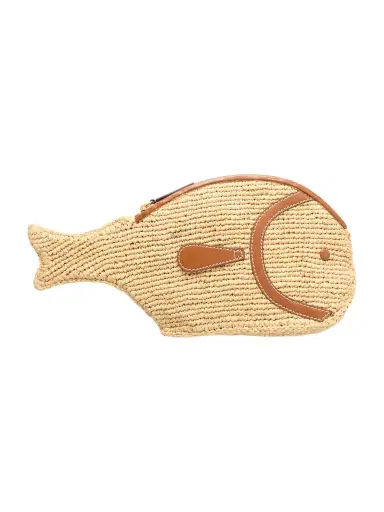 Staud Pesce Leather-trimmed Raffia Clutch | Thumbnail 1 Staud Pesce Leather-trimmed Raffia Clutch | Thumbnail 1