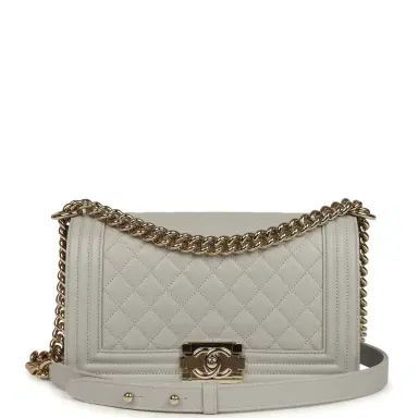 Chanel Chanel Medium Boy Bag Light Grey Caviar Light Gold Hardware | Thumbnail 1 Chanel Chanel Medium Boy Bag Light Grey Caviar Light Gold Hardware | Thumbnail 1