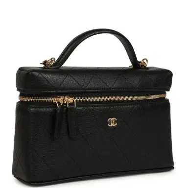 Chanel Chanel Top Handle Long Vanity Case with Chain Black Grained Goatskin Gold Hardware | Thumbnail 2 Chanel Chanel Top Handle Long Vanity Case with Chain Black Grained Goatskin Gold Hardware | Thumbnail 2