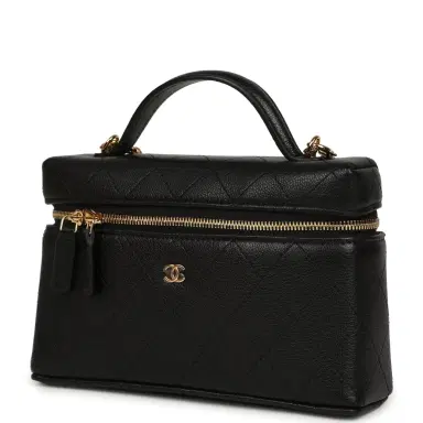 Chanel Chanel Top Handle Long Vanity Case with Chain Black Grained Goatskin Gold Hardware | Thumbnail 5 Chanel Chanel Top Handle Long Vanity Case with Chain Black Grained Goatskin Gold Hardware | Thumbnail 5