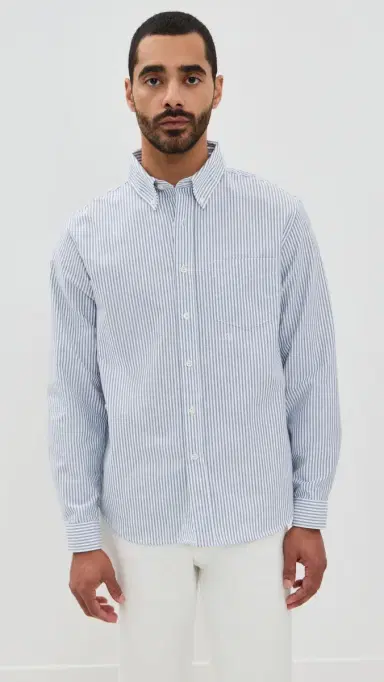 Knickerbocker Beefy Cotton Oxford Shirt Navy tripe | Thumbnail 2 Knickerbocker Beefy Cotton Oxford Shirt Navy tripe | Thumbnail 2
