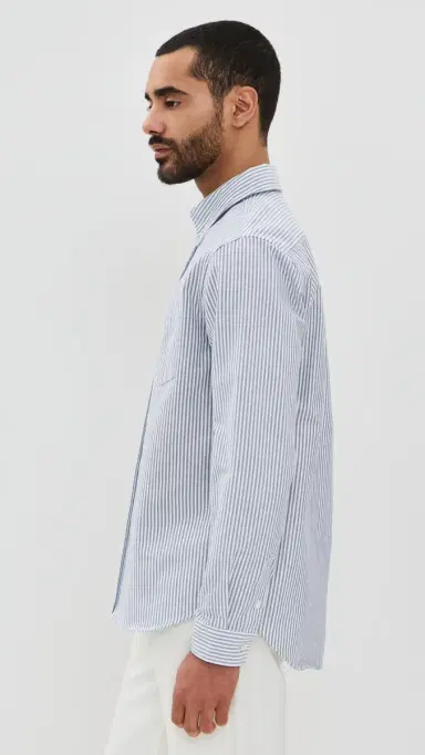 Knickerbocker Beefy Cotton Oxford Shirt Navy tripe | Thumbnail 4 Knickerbocker Beefy Cotton Oxford Shirt Navy tripe | Thumbnail 4