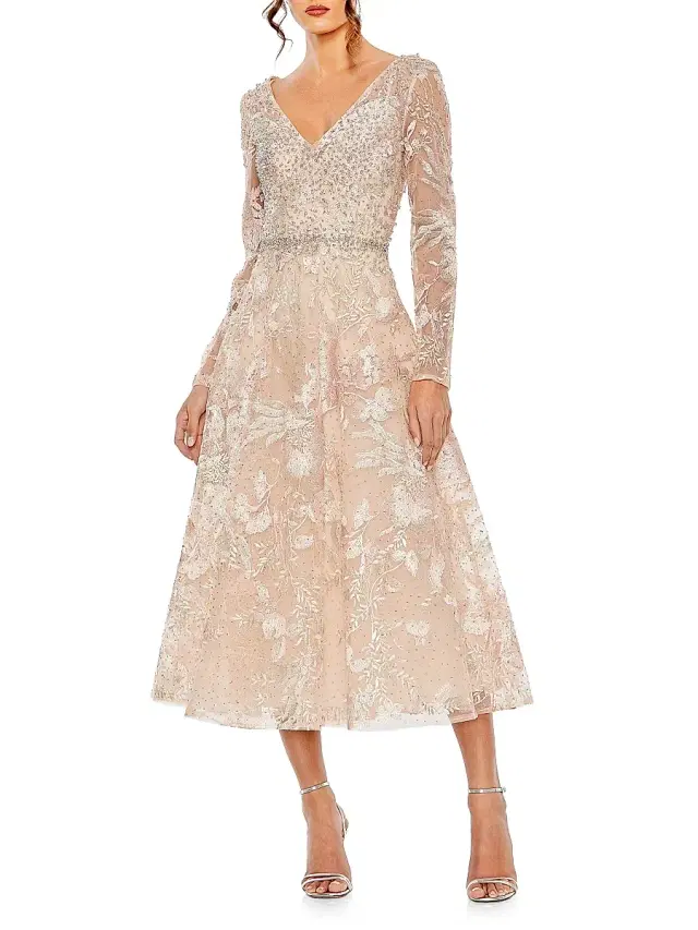 Women's Floral Embroidered Mesh Midi-Dress - Blush Women's Floral Embroidered Mesh Midi-Dress - Blush