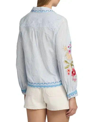 Johnny Was Women's Angela Embroidered Striped Cotton-Blend Shirt - Isara Stripe | Thumbnail 5 Johnny Was Women's Angela Embroidered Striped Cotton-Blend Shirt - Isara Stripe | Thumbnail 5