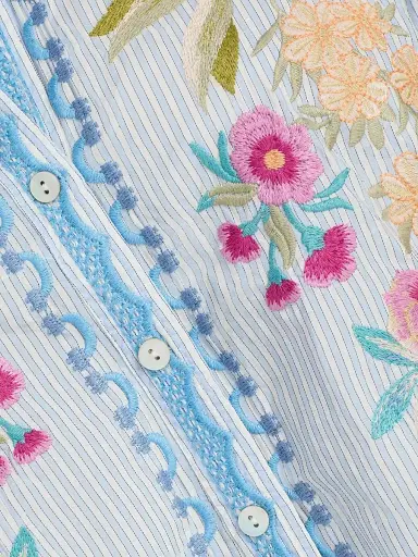 Johnny Was Women's Angela Embroidered Striped Cotton-Blend Shirt - Isara Stripe | Thumbnail 7 Johnny Was Women's Angela Embroidered Striped Cotton-Blend Shirt - Isara Stripe | Thumbnail 7
