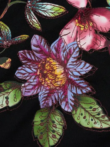 Johnny Was Women's Floral Embroidered V-Neck T-Shirt - Black | Thumbnail 7 Johnny Was Women's Floral Embroidered V-Neck T-Shirt - Black | Thumbnail 7