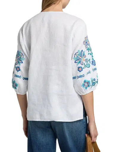 Johnny Was Women's Boheme Embroidered Linen Blouse - White - Size Large | Thumbnail 5 Johnny Was Women's Boheme Embroidered Linen Blouse - White - Size Large | Thumbnail 5