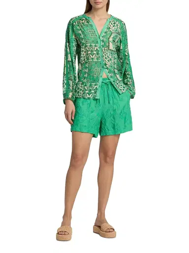 Johnny Was Women's Ellen Printed Silk Button-Front Shirt - Hollandia | Thumbnail 2 Johnny Was Women's Ellen Printed Silk Button-Front Shirt - Hollandia | Thumbnail 2