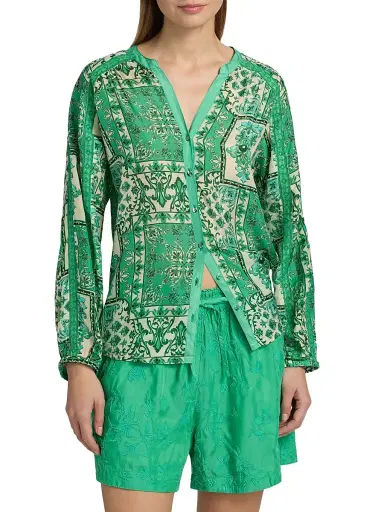 Johnny Was Women's Ellen Printed Silk Button-Front Shirt - Hollandia | Thumbnail 3 Johnny Was Women's Ellen Printed Silk Button-Front Shirt - Hollandia | Thumbnail 3