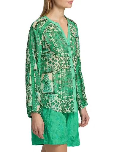Johnny Was Women's Ellen Printed Silk Button-Front Shirt - Hollandia | Thumbnail 4 Johnny Was Women's Ellen Printed Silk Button-Front Shirt - Hollandia | Thumbnail 4