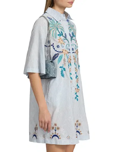 Johnny Was Women's Una Embroidered Striped Cotton-Blend Mini-Shirtdress - Isara Stripe | Thumbnail 4 Johnny Was Women's Una Embroidered Striped Cotton-Blend Mini-Shirtdress - Isara Stripe | Thumbnail 4