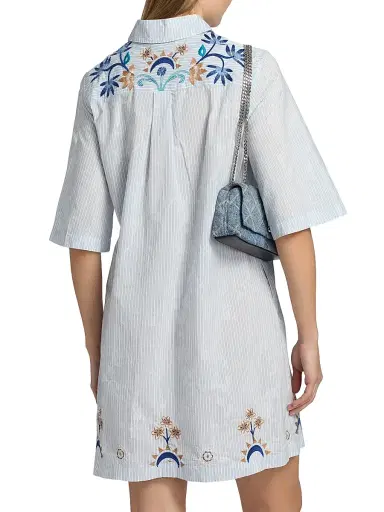 Johnny Was Women's Una Embroidered Striped Cotton-Blend Mini-Shirtdress - Isara Stripe | Thumbnail 5 Johnny Was Women's Una Embroidered Striped Cotton-Blend Mini-Shirtdress - Isara Stripe | Thumbnail 5