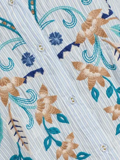 Johnny Was Women's Una Embroidered Striped Cotton-Blend Mini-Shirtdress - Isara Stripe | Thumbnail 7 Johnny Was Women's Una Embroidered Striped Cotton-Blend Mini-Shirtdress - Isara Stripe | Thumbnail 7