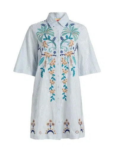 Johnny Was Women's Una Embroidered Striped Cotton-Blend Mini-Shirtdress - Isara Stripe | Thumbnail 1 Johnny Was Women's Una Embroidered Striped Cotton-Blend Mini-Shirtdress - Isara Stripe | Thumbnail 1